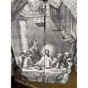 Hellpur Mens Last Supper Graphic Full Zip Jacket Black White Art Print Medium